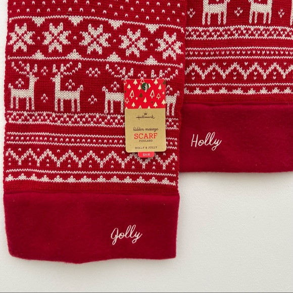 Hallmark Red Winter Scarf with White Patterns - Picture 2 of 8